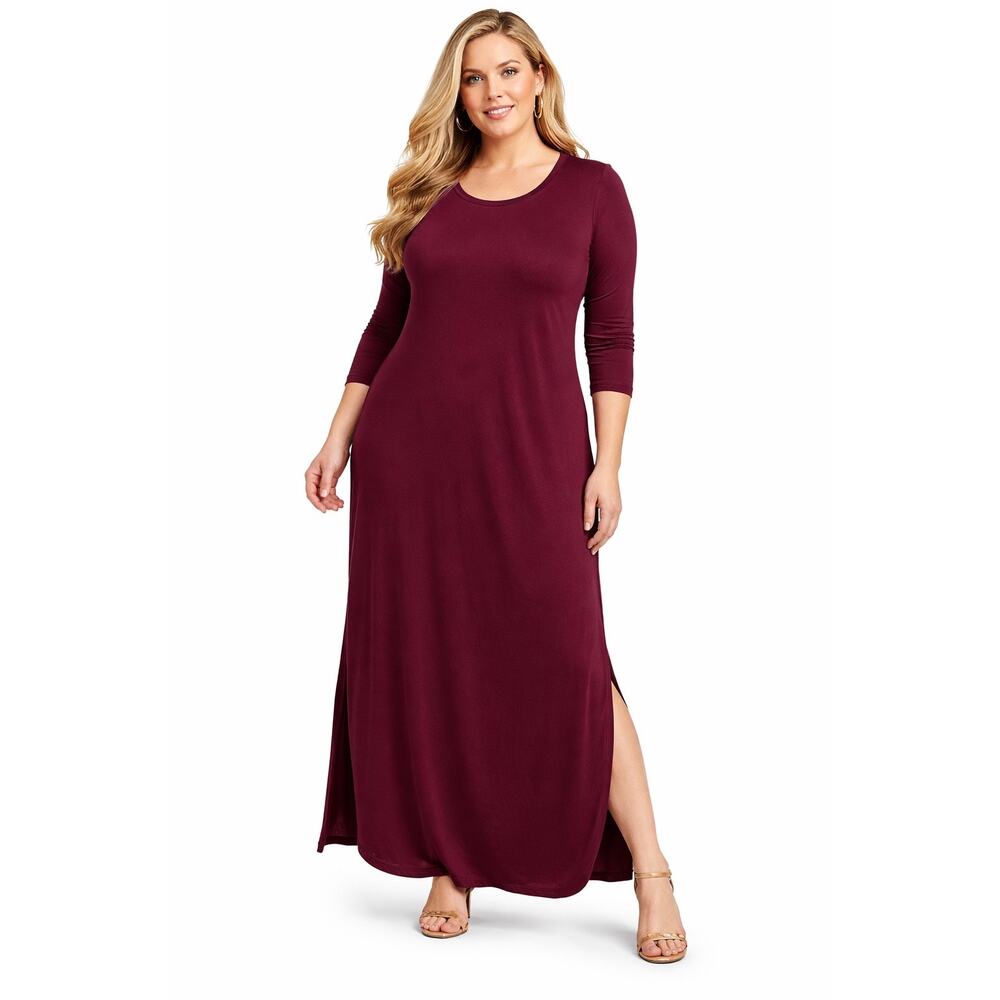 Active‎ Collection Burgundy Maxi Dress XL | Rayon Spandex Curved Hem